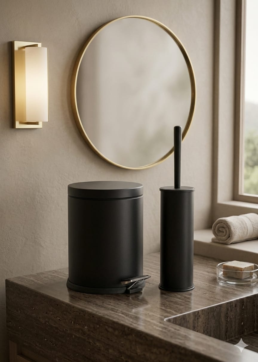 Elegant Banyo Seti Siyah 2 Li / Çöp Kovası Ve Fırçalık Set